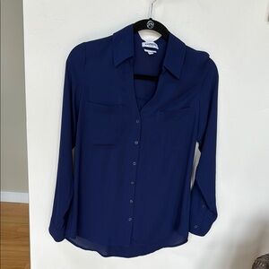Express Portifino Slim Women's Deep Blue Button Down Shirt